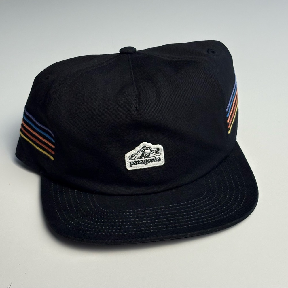 Patagonia Netplus Black Snapback Hat, Rainbow Stripe Detail New without tags